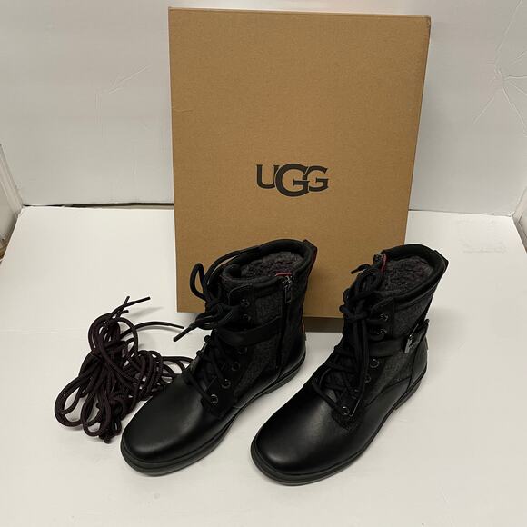 UGG Kesey Black Lace Up Waterproof Ankle Combat Winter Boot Womens Size 5 NEW - Picture 4 of 13